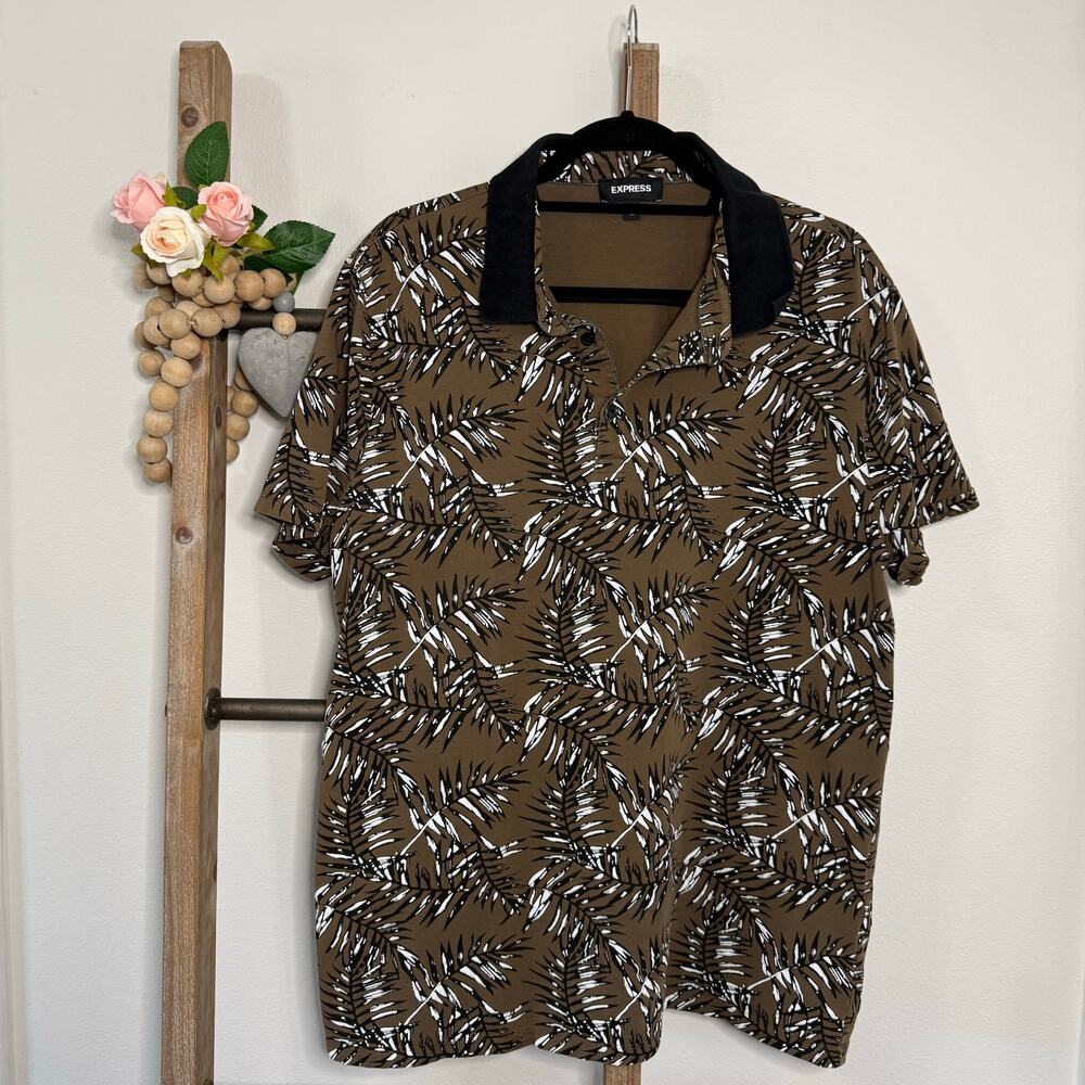 Express Brown and Black Short Sleeve‎ Mens Polo Size X Large